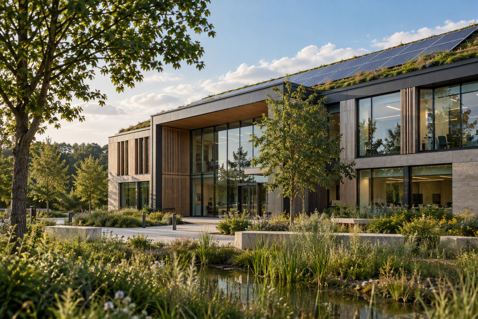 Low-carbon building integrating renewable energy and sustainable design