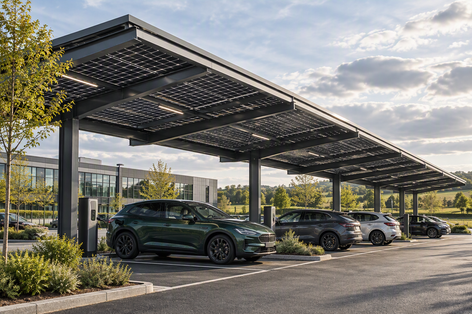 Solar carport providing covered parking and renewable electricity